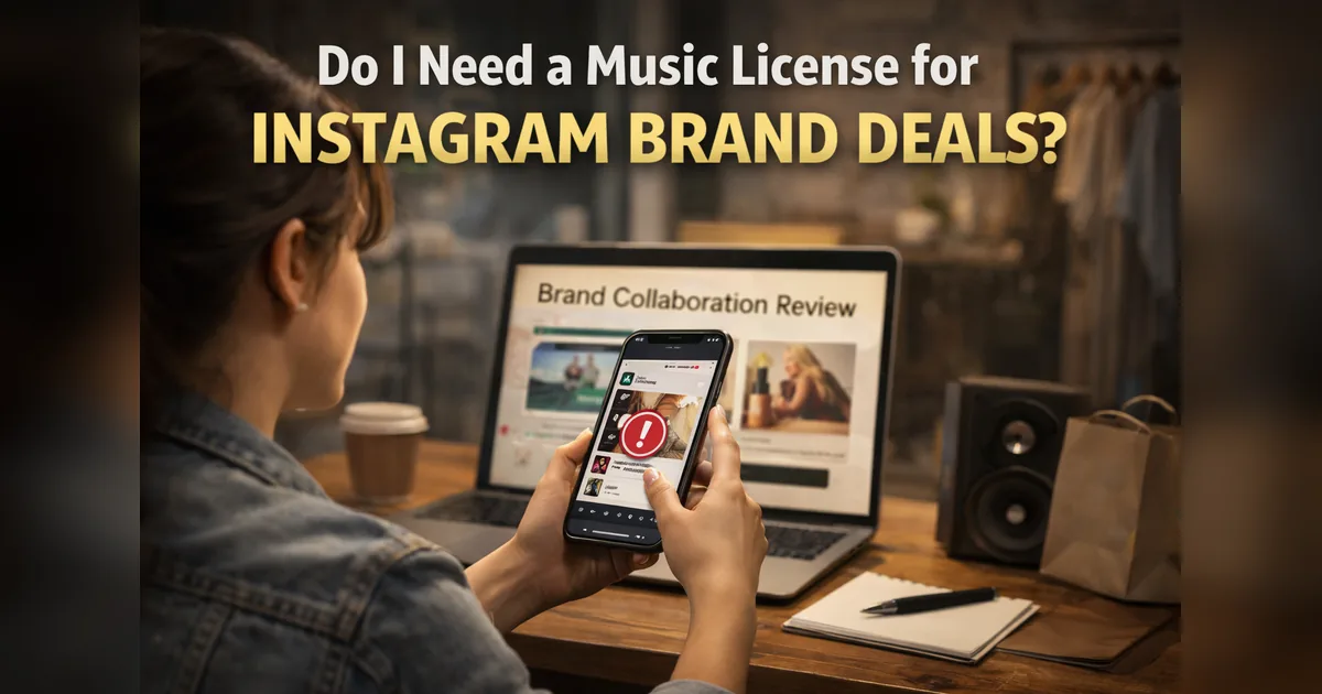 A creator preparing a sponsored Instagram post and reviewing music choices